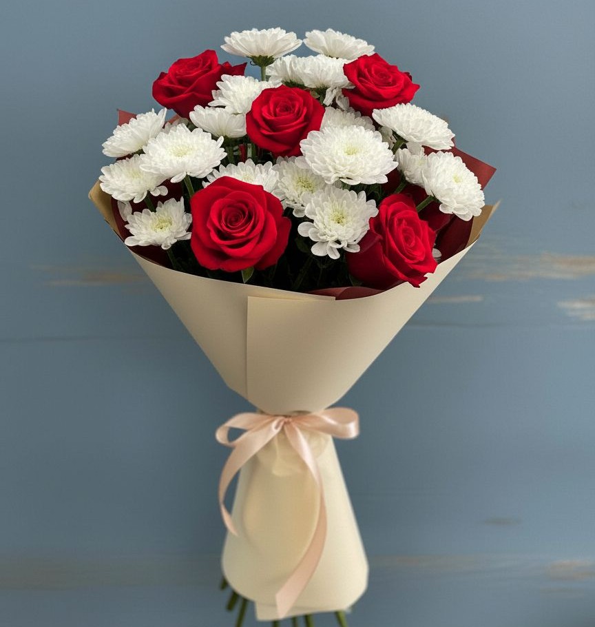 Букет цветов из: Розы и Хризантемы в Первомайском Республика Дагестан