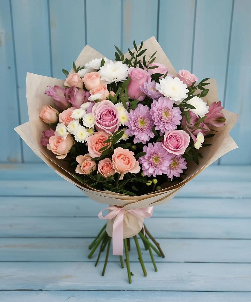 Букет цветов из: Хризантемы, Розы и Альстромерии в Первомайском Республика Дагестан