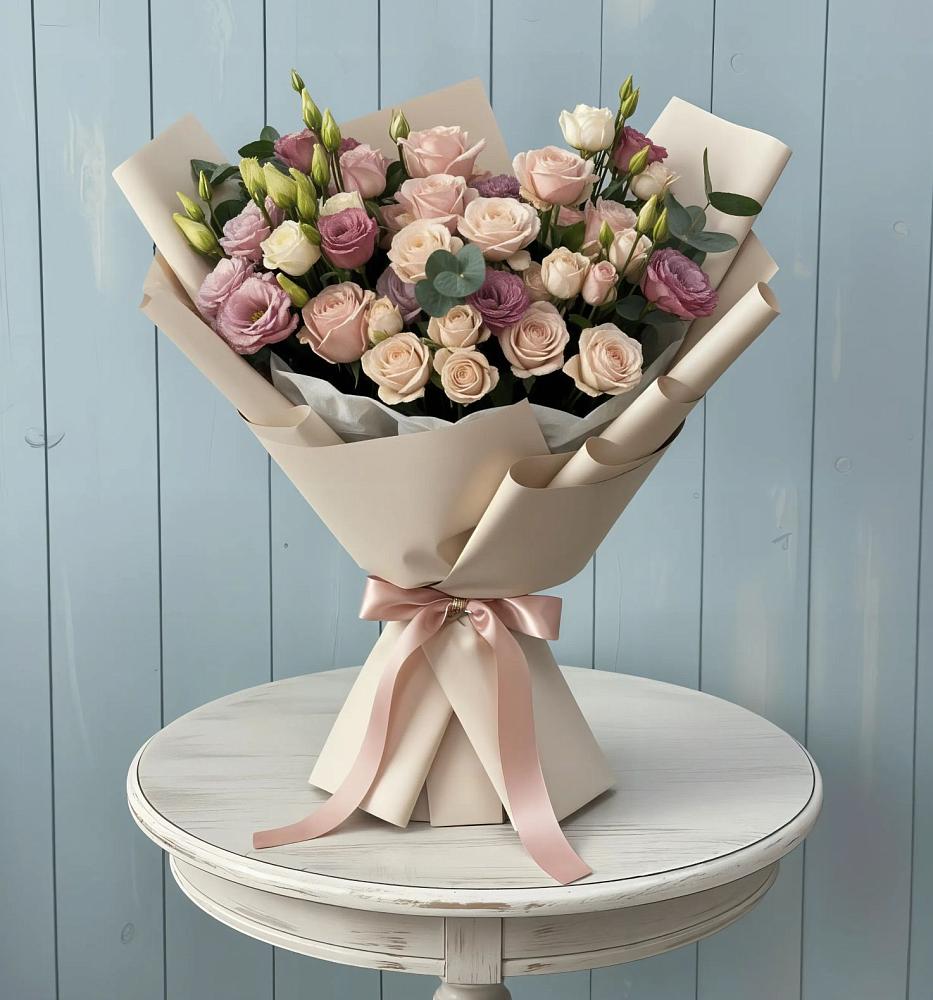 Букет цветов из: Розы и Лизиантусы в Первомайском Республика Дагестан