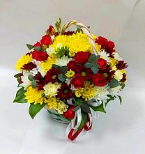 Цветочная композиция из Хризантемы и Розы в корзине #REPLACE_PRED# Первомайском Республика Дагестан