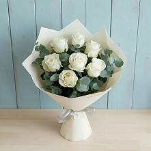 Букет Белые розы в Эвкалипте в Первомайском Республика Дагестан