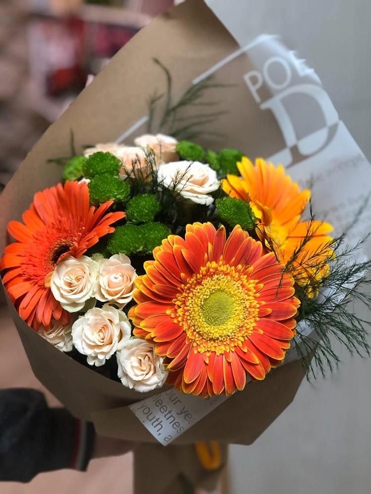 Букет цветов из: Герберы, Хризантемы и Розы в Первомайском Республика Дагестан