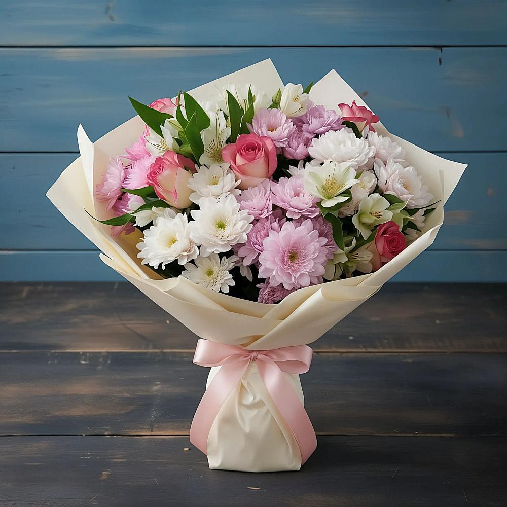 Букет цветов из: Хризантемы, Альстромерии и Розы в Первомайском Республика Дагестан